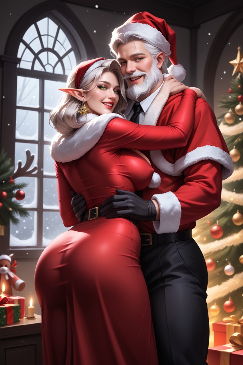 Puffy Nipples, Penis Against Ass, Santa Claus Is Much Bigger Than Elf Hentai AI Porn