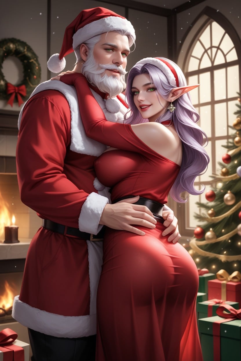 Rich Velvet And Fur Details, Their Bodies Are Pressed Closely Together From Behind, Elf Bellow Than Santa Claus Hentai AI Porn
