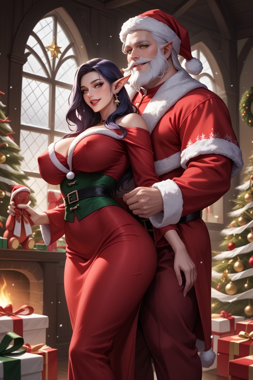 A Traditional Santa Claus, Cinematic, Their Bodies Are Pressed Closely Together From Behind Hentai AI Porn