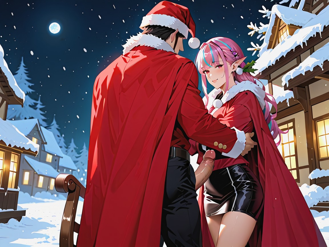 Santa Much Taller Than Elf, Penis Poking Elf Ass, Cozy Emotional Connection Hentai AI Porn