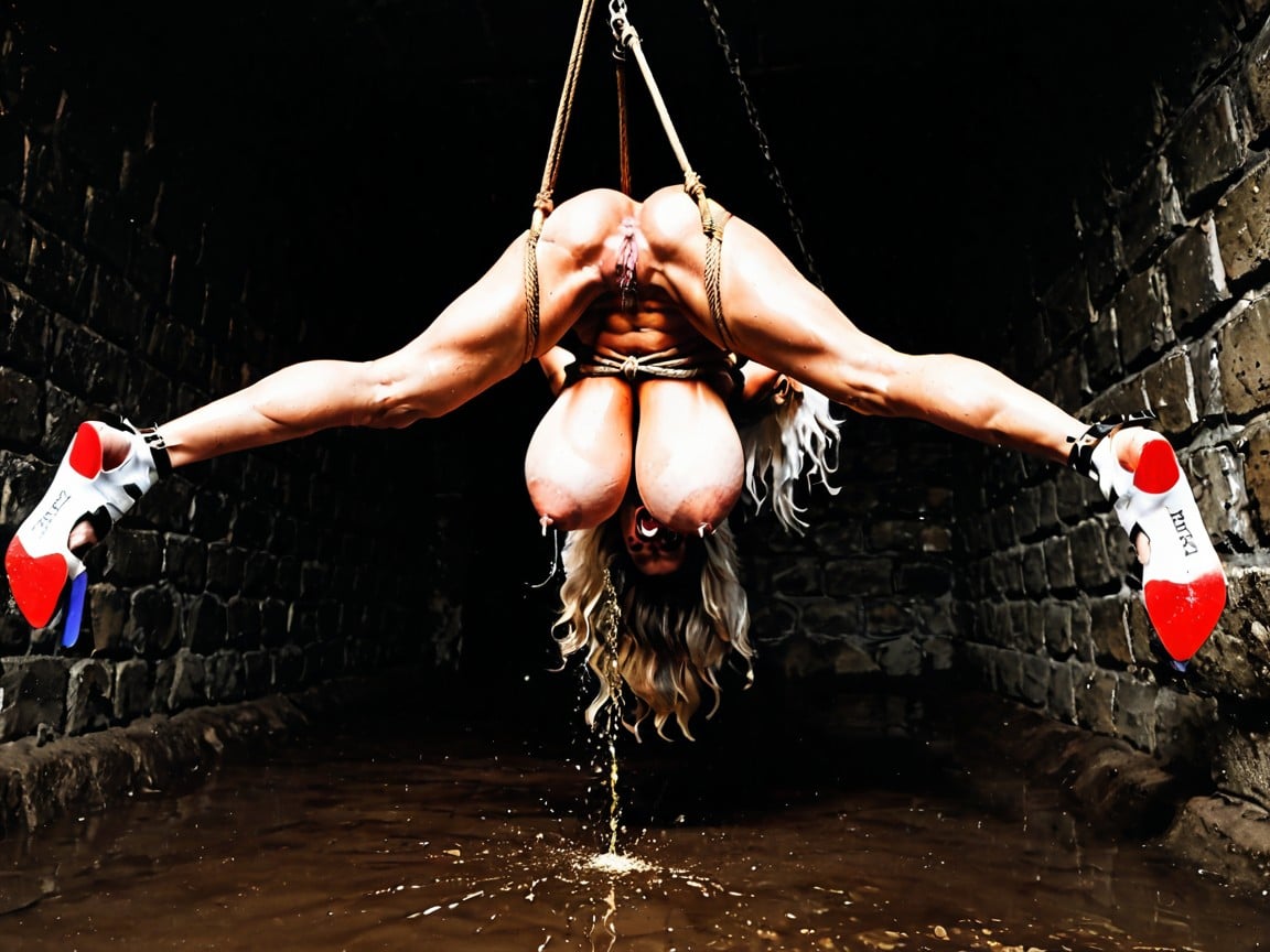 Hanging Upside Down, Ankles, Huge Montgomery Glands AI Porn