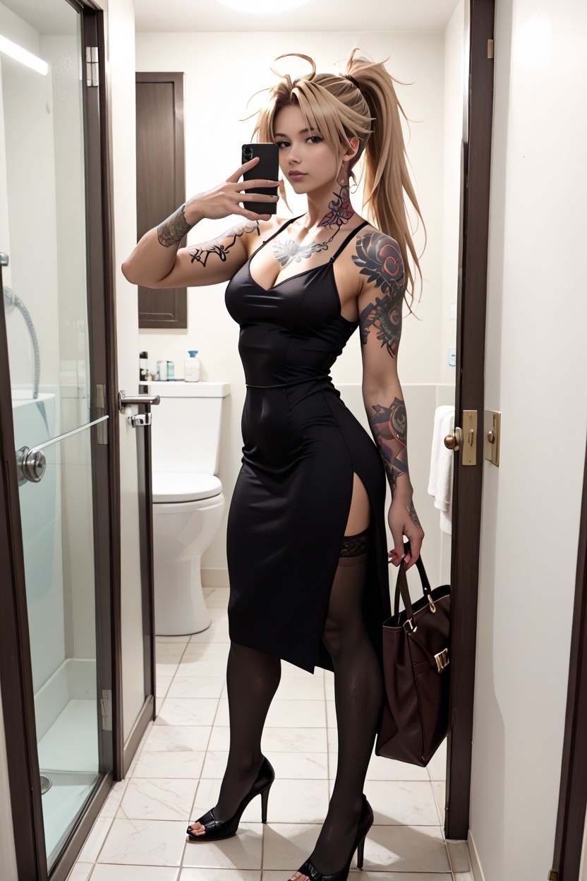 Soft Visible Rips, Dark Brown, Making Selfie On Phone AI Porn