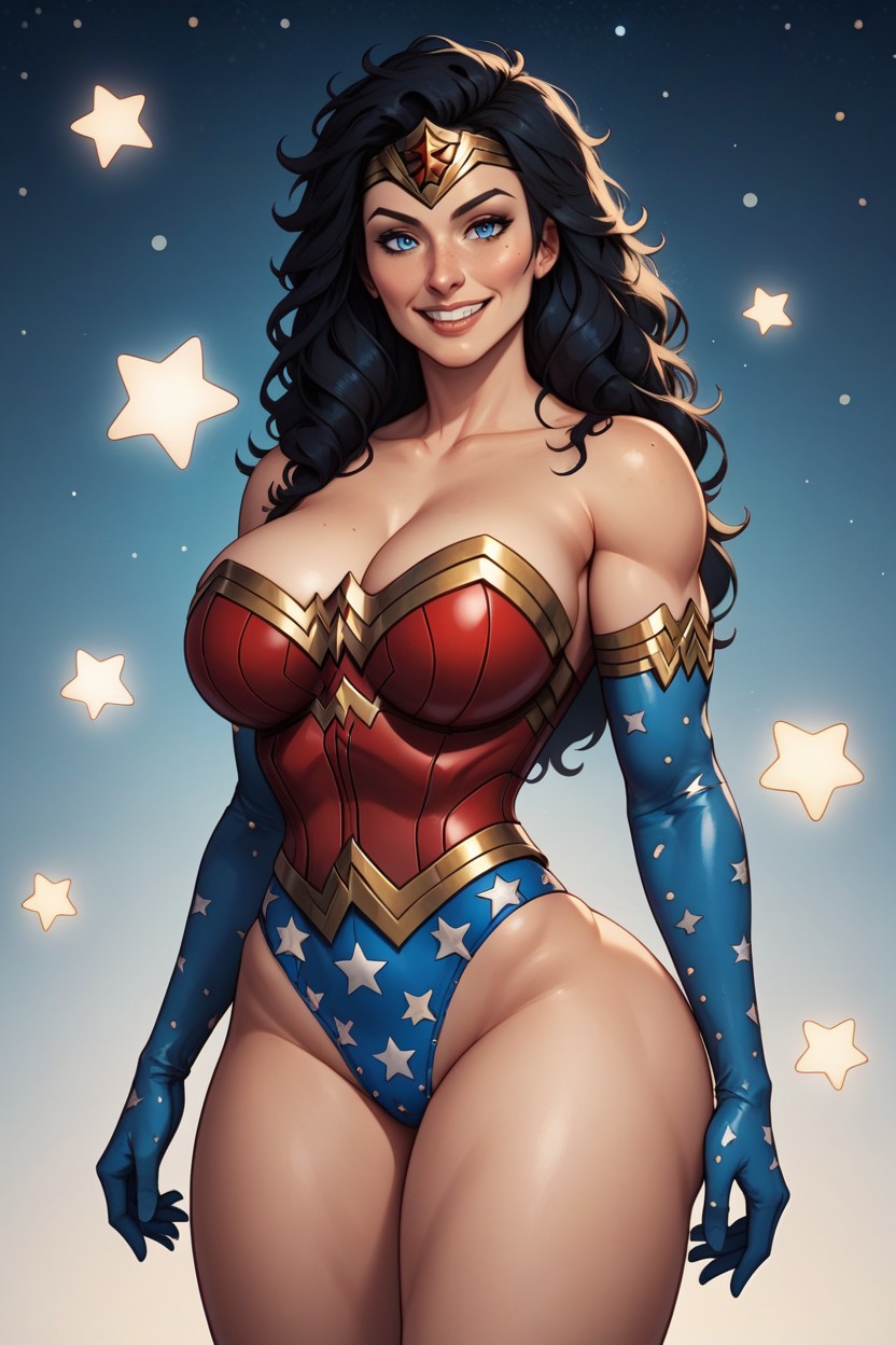 Black Hair, Blue Panties Dotted With White Stars, Bangs AI Porn