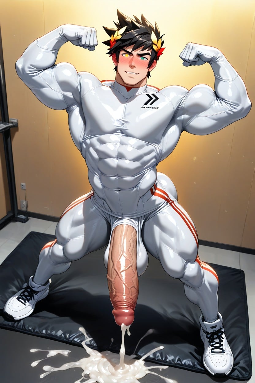 Body Full Of Veins Hard Big Penis Erection Up Penis, Cum Shot, Contrapposto Pose Porno IA Gay
