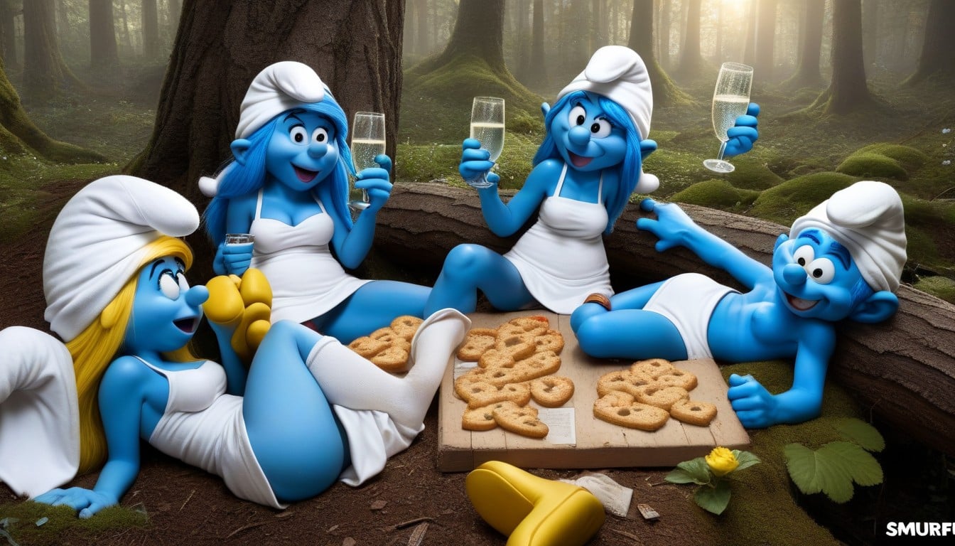 Comic About A Smurfette Being Completely Wasted, Drinking Glass_with_champagne, Exhausted AI Porn
