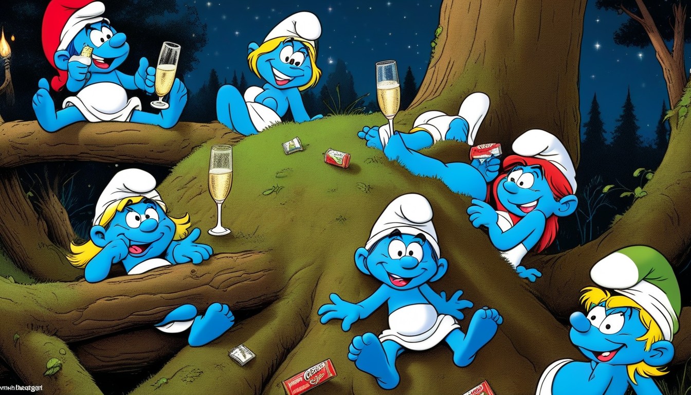 Celebrating New, Messy Comic Surroundings, Smurf Village AI Porn