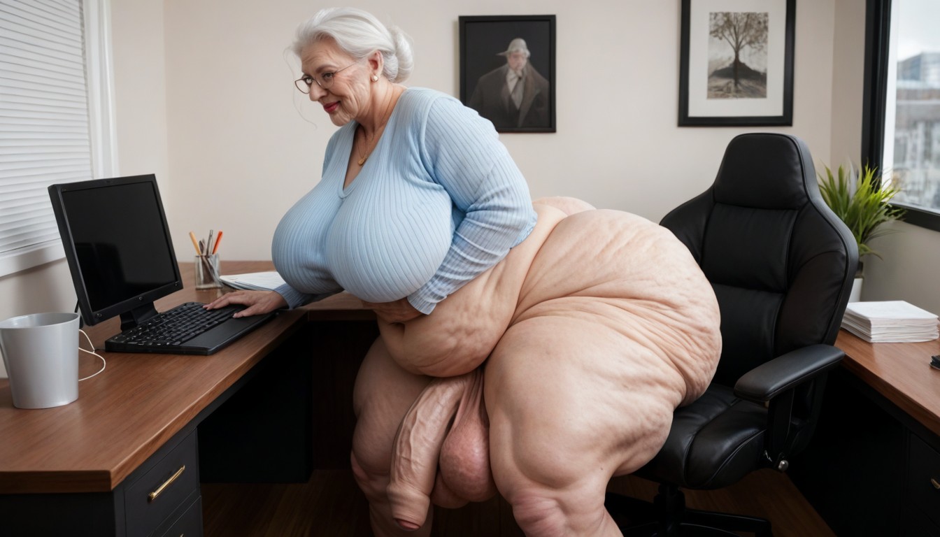 Big Belly, Huge Round Thighs, White Hair AI Porn