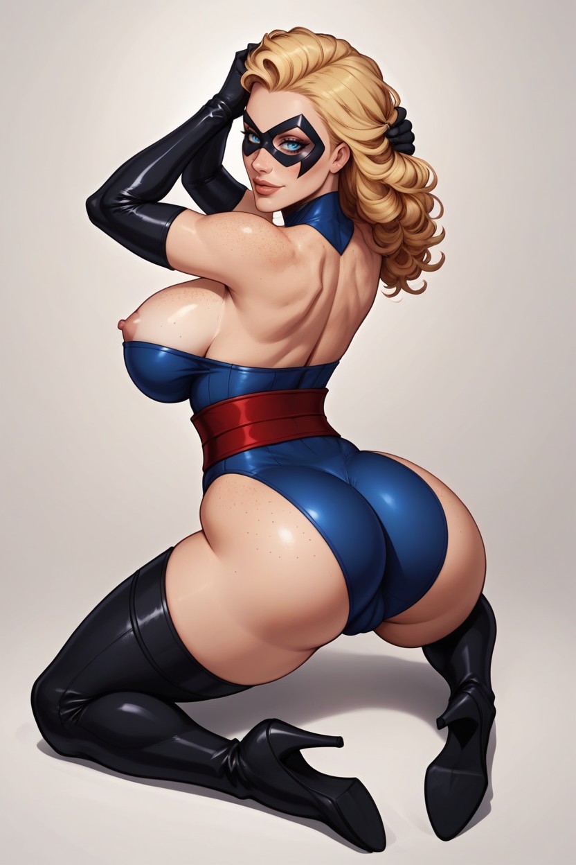 Plump Lips, Rear View, Long Blonde Curly Hair AI Porn