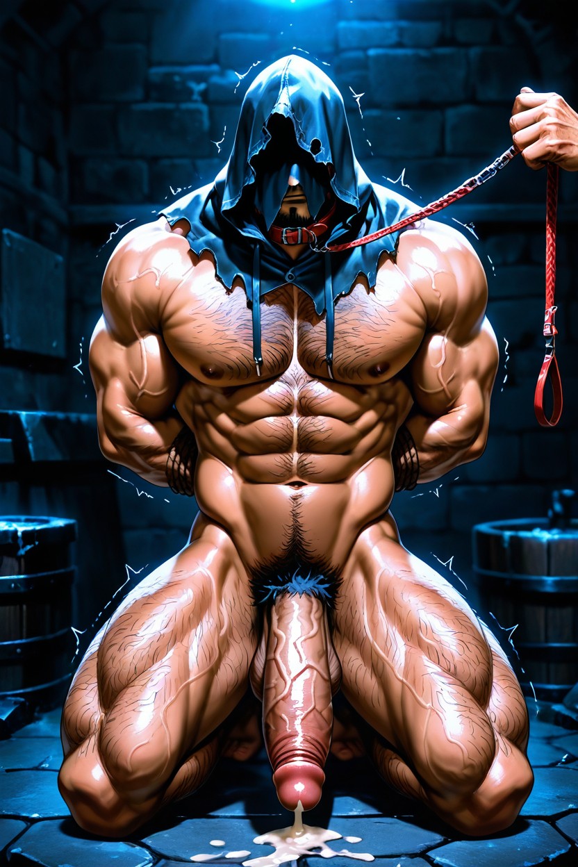 On Knees, Exhausted Face, Arms Tied Behind Back AI Gay Porn