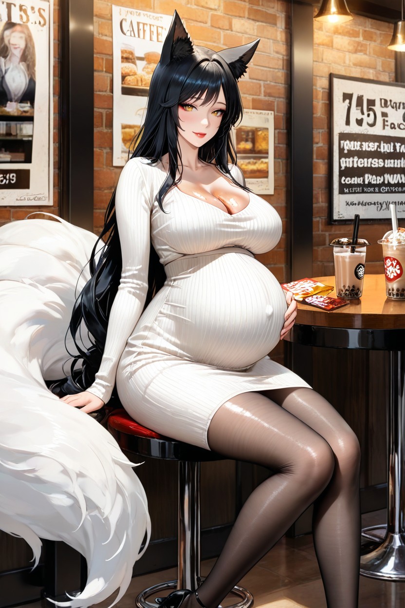 Detailed Face, Knitted Dress, Black Stockings Hentai AI Porn