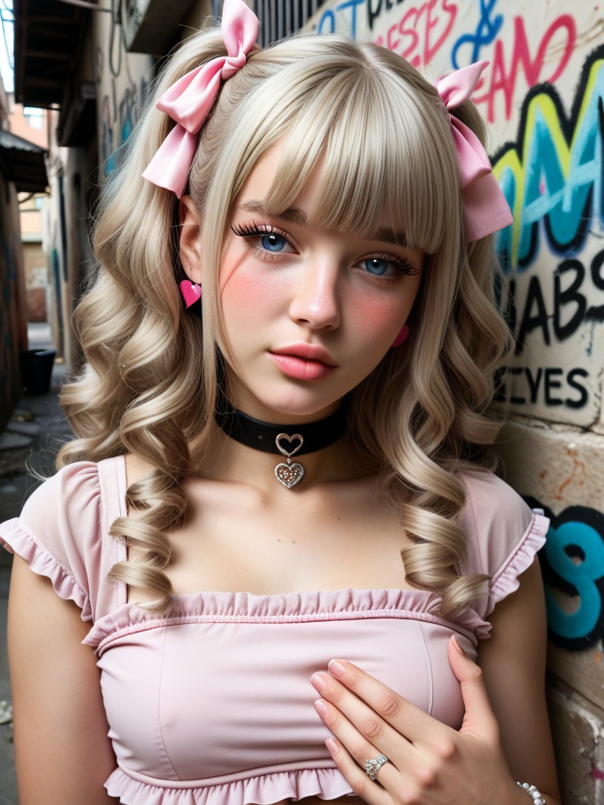Highly Detailed, Pastel Pink Ribbons On Hair, Delicate Face Features AI Porn