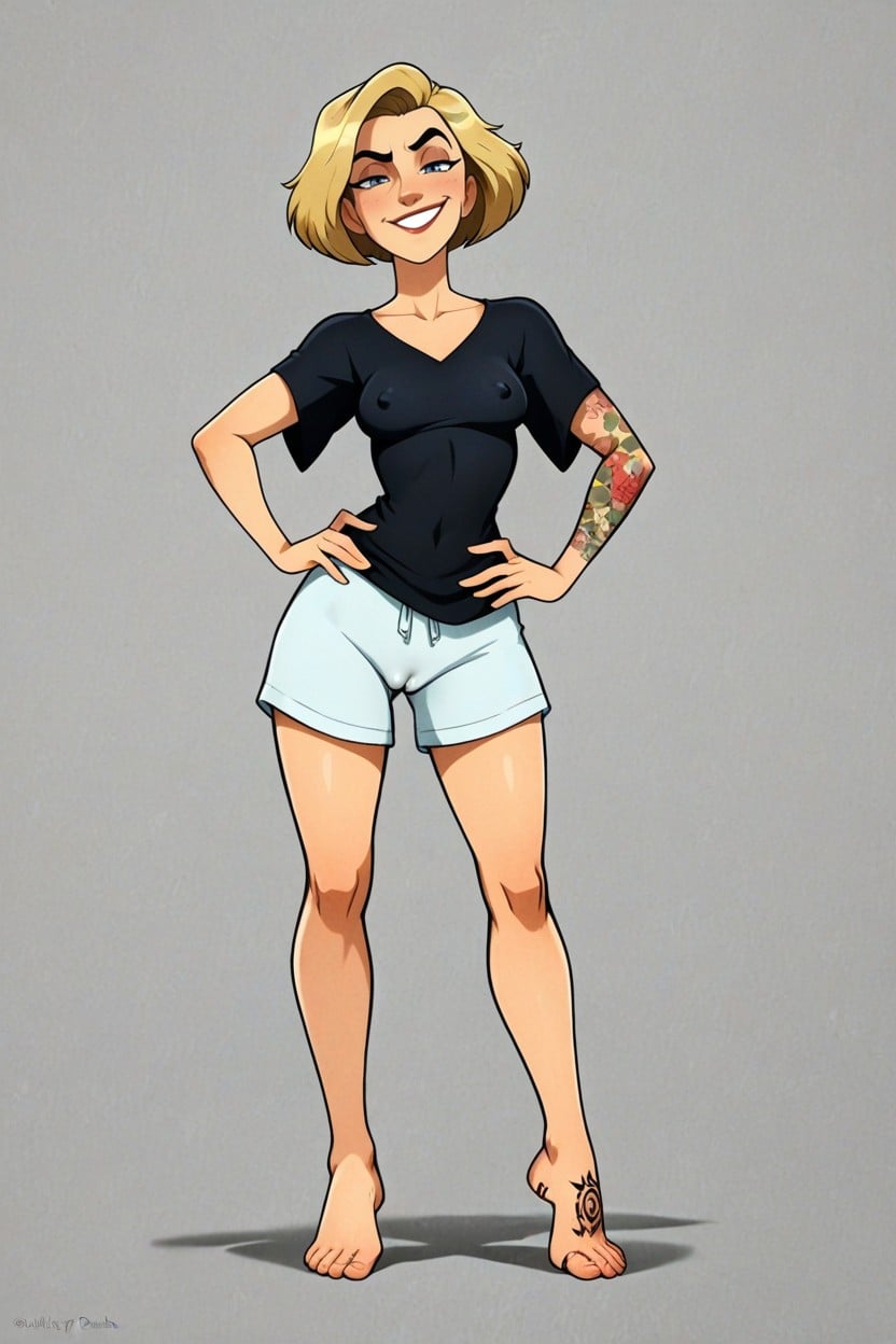Bobcut, Cotton Shorts, Blue Eyes Hentai AI Porn