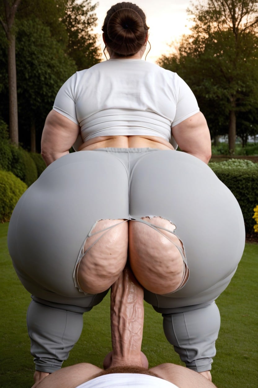 Pixie Cut, Thick, Slightly Torn Oversized Gray Sweatpants AI Porn