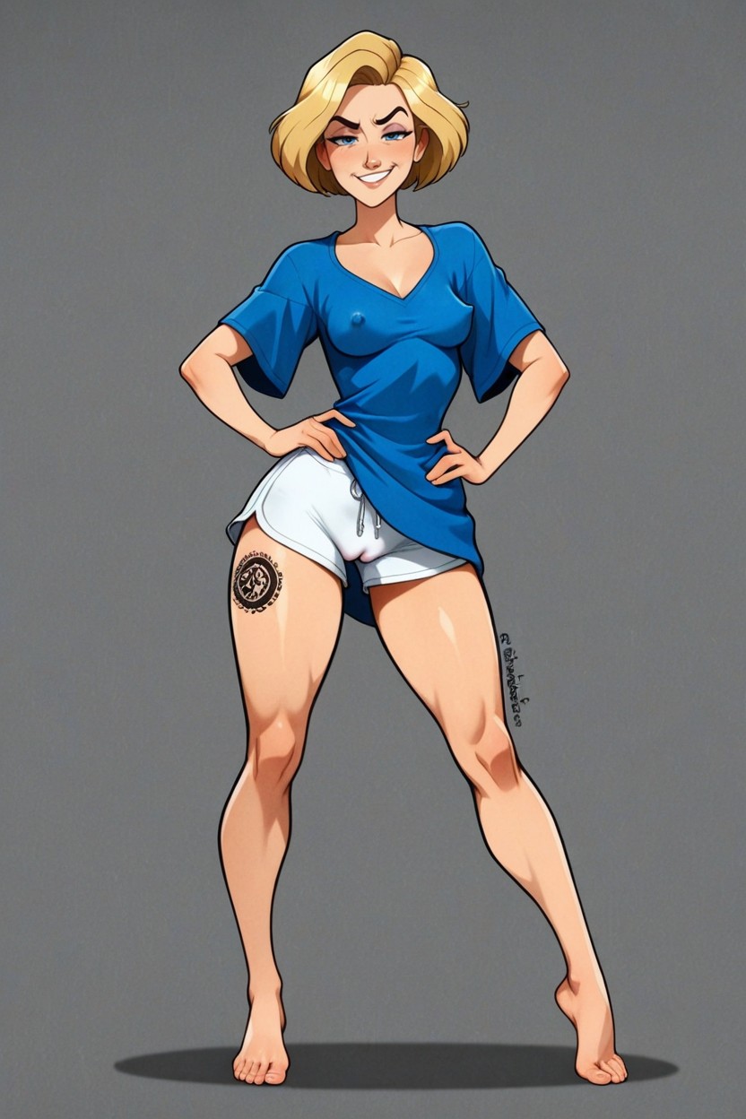 Tattoo On Right Foot, Plain T-shirt, Simple Dark Grey Background Hentai AI Porn