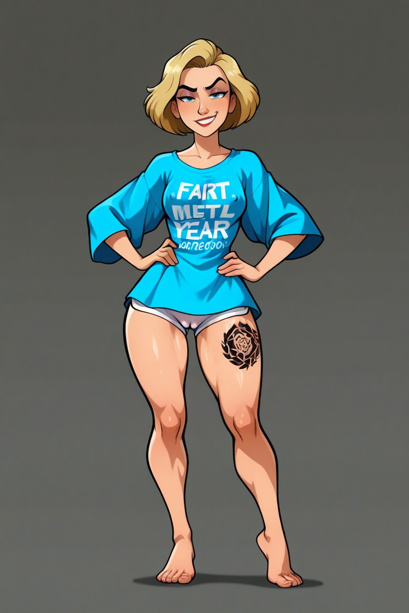 American, Barefoot, Bobcut Hentai AI Porn