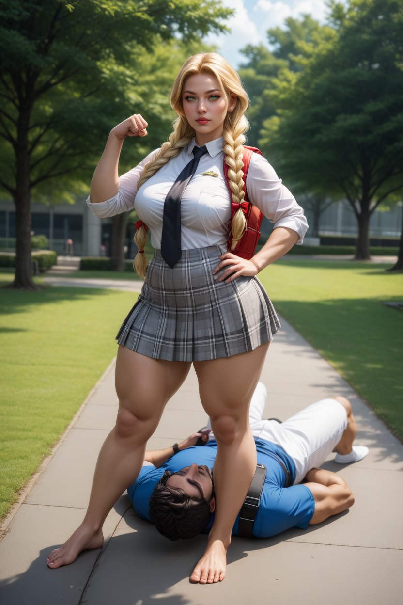 Standing Over Beated Guy, Flexing, Blonde Hair AI Porn