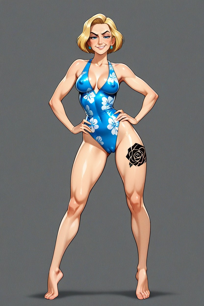 Medium Ass, Perfect Thigh Gap, One Piece Bathing Suit Hentai AI Porn