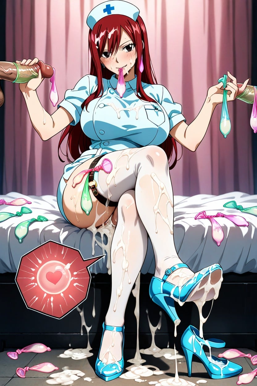 Used Condom Thigh Ring, Used Condom Waistband, Cum On Legs Hentai AI Porn