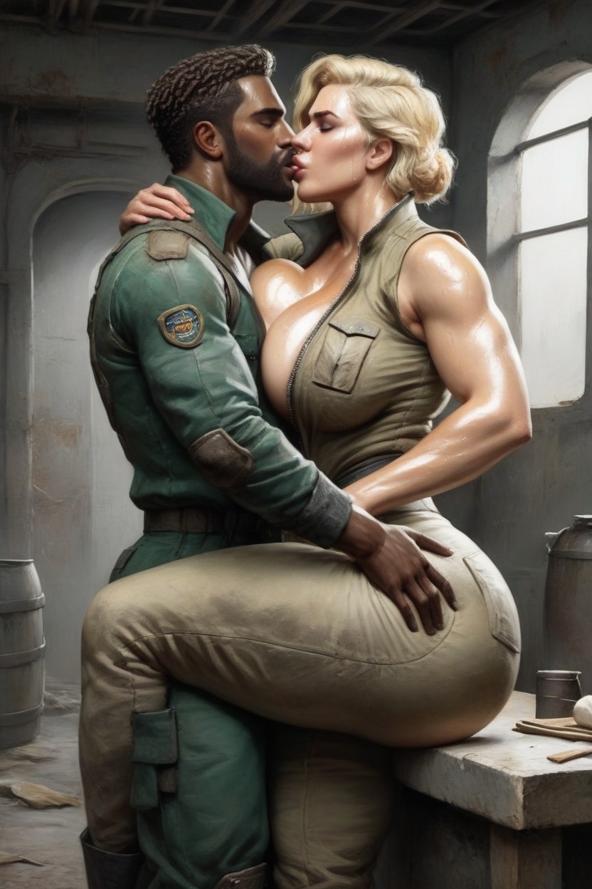 Hugging, Hardened Face, Blue Eyes AI Porn