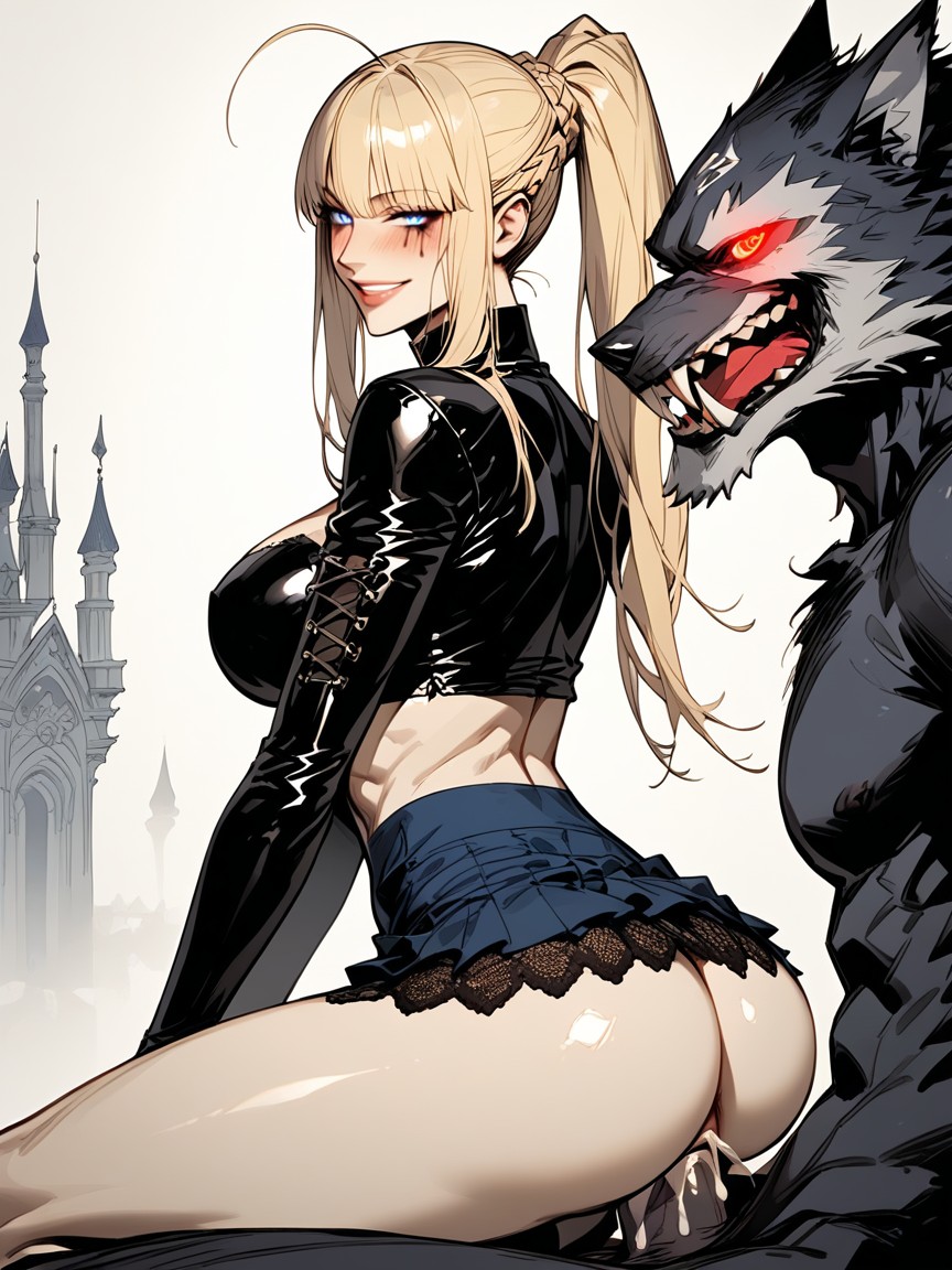 Hyper Girthy Massive Cock Barely Fits Into Tight Pussy, Lace-up Skirt, Love Hearts Hentai AI Porn
