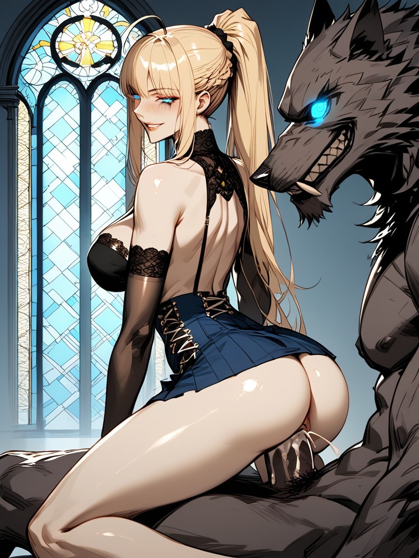 Glowing Eyes, Looking Back At Viewer, Blonde Hair Hentai AI Porn