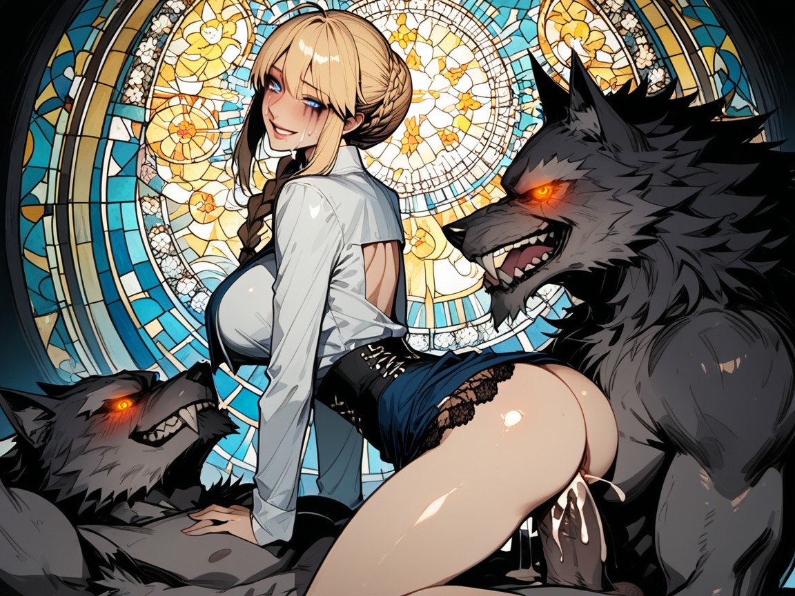 Stained Glass Windows, Hourglass Figure, Braided Hentai AI Porn