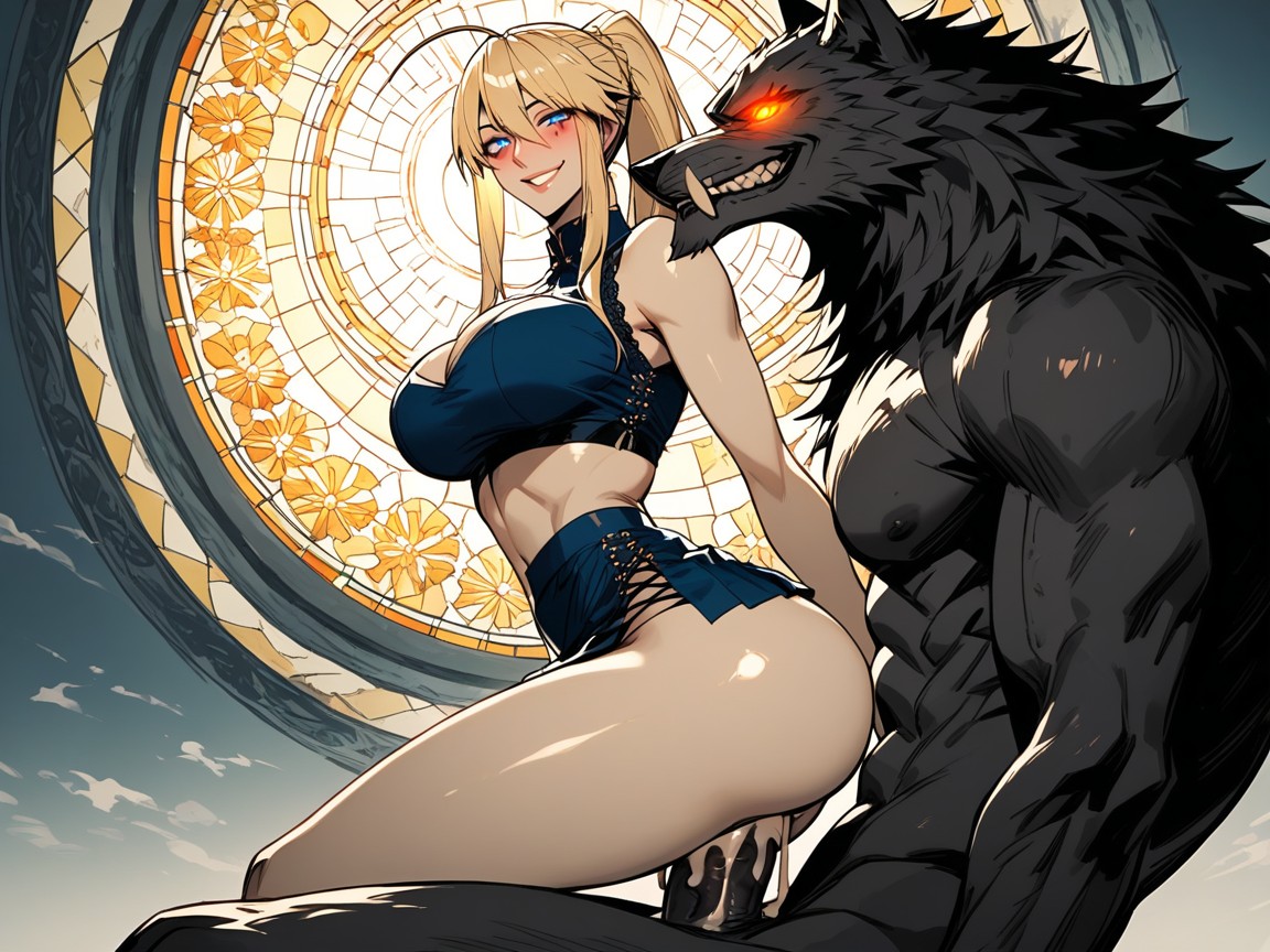 Gigantic Perfect Boobs, Arms Around Werewolf, Detailed Eyes Hentai AI Porn