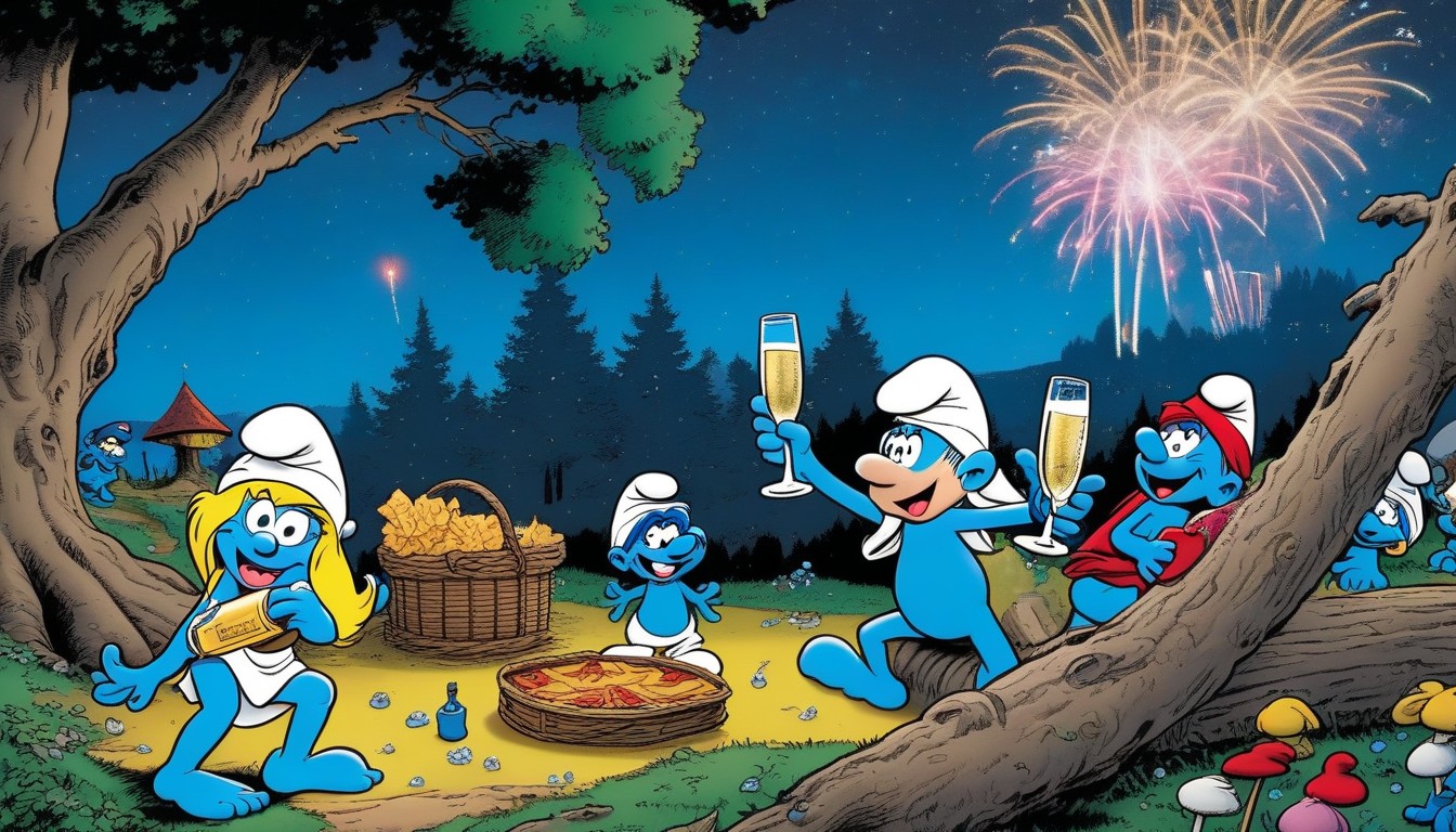 Drunksleep, Fireworks In The Night Sky, Night In Smurf Cillage AI Porn