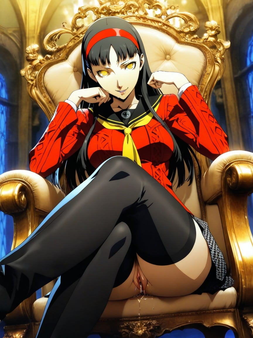 Crossed Legs, Yellow Eyes, Fine Coloring Hentai AI Porn