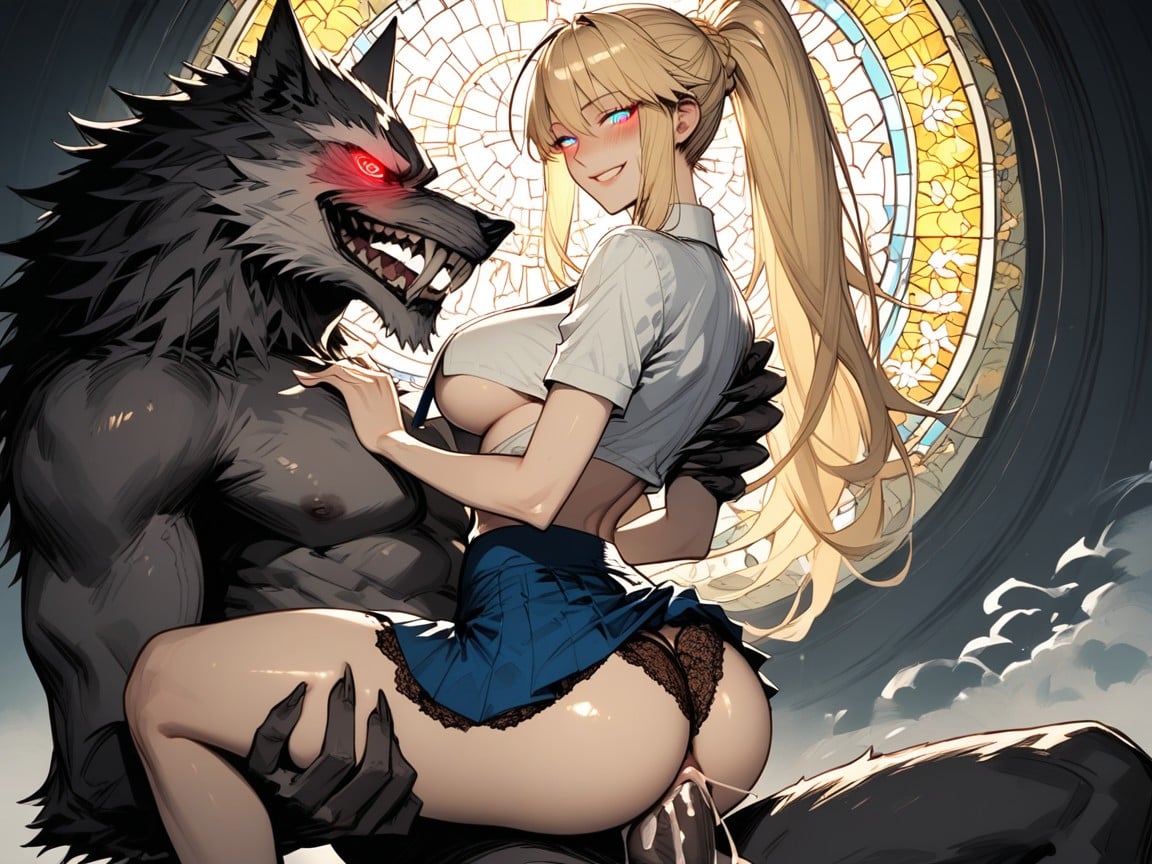 Gigantic Perfect Boobs, Mischievous (smiling While Blushing), Hands Squeezing Her Ass Hentai AI Porn