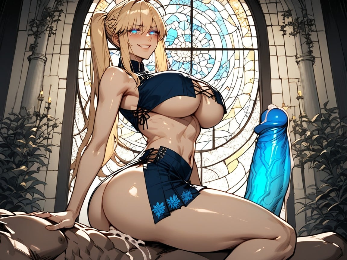 Cross-laced Blue Skirt, Beautiful Face, Back Hentai AI Porn