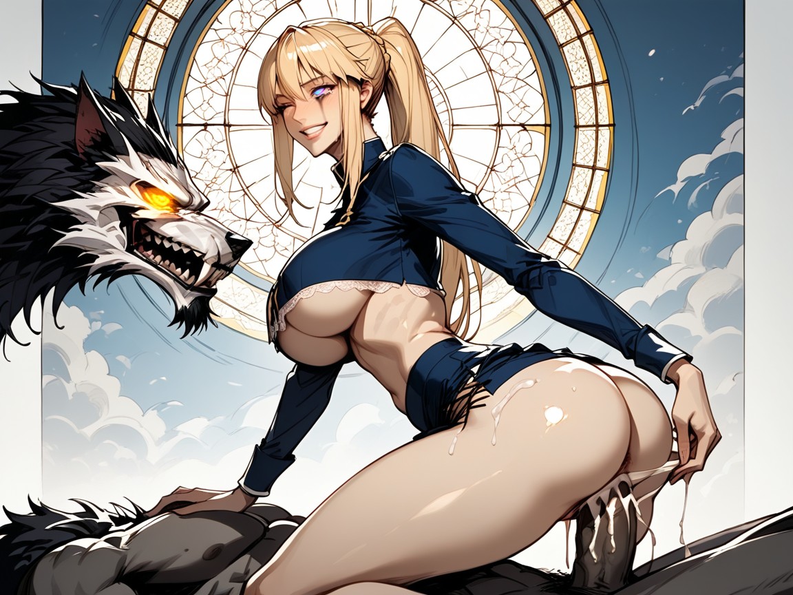 Cum Dripping From Face Onto Breasts, Gigantic, Lifting Skirt Hentai AI Porn