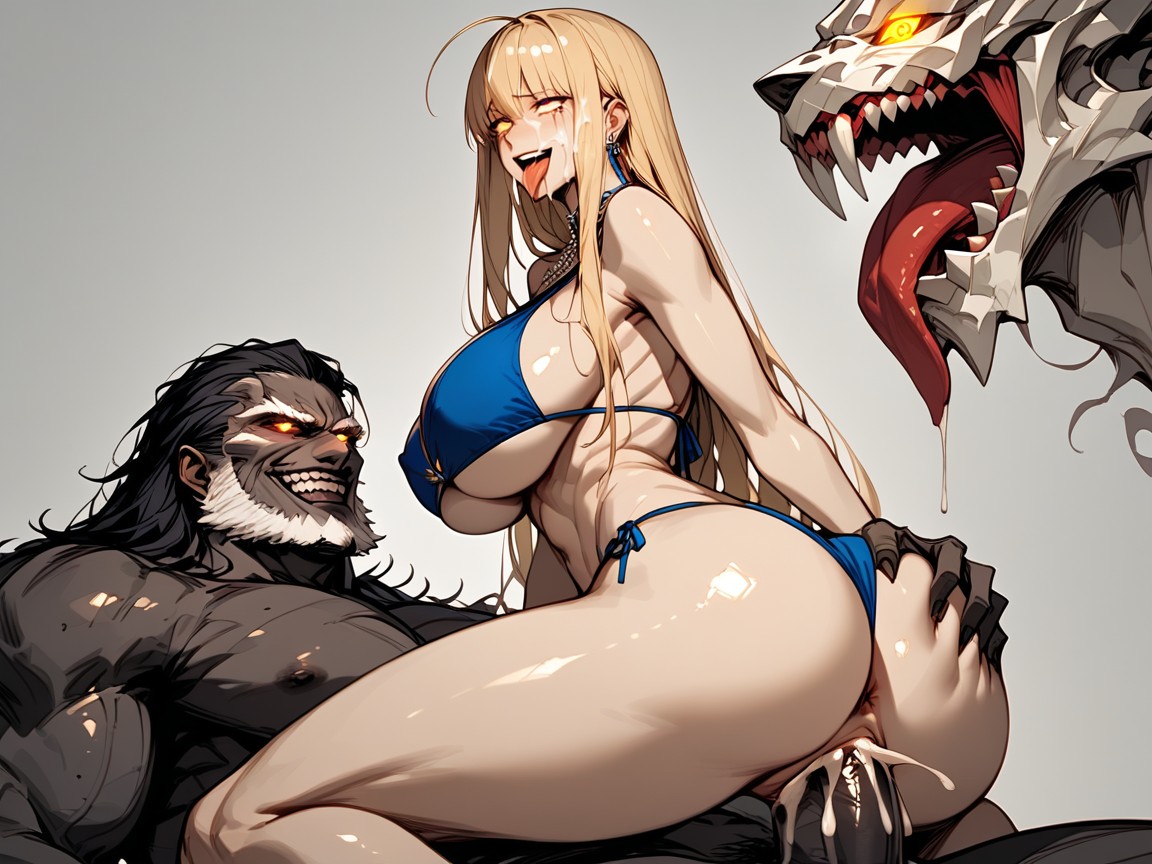 Expressive Face, Artoria Pendragon From Fate Riding Colossal Werewolf Cock In A Cowgirl Sex Position, Hands Squeezing Her Ass Hentai AI Porn