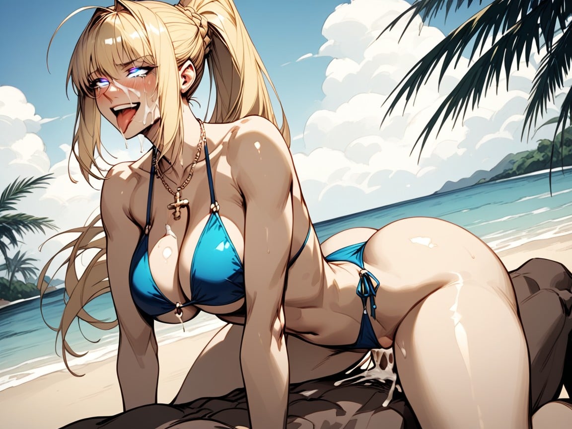 Seductive, Blonde Hair, Large Cross Necklace Hentai AI Porn