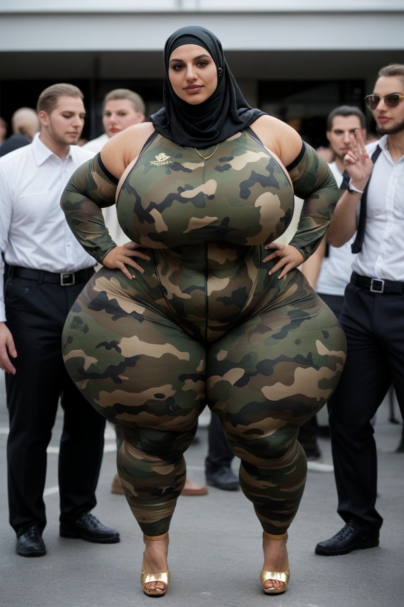 Hijab, One-piece Swimsuit, Hips Wider Than Shoulders Large Thighs AI Porn