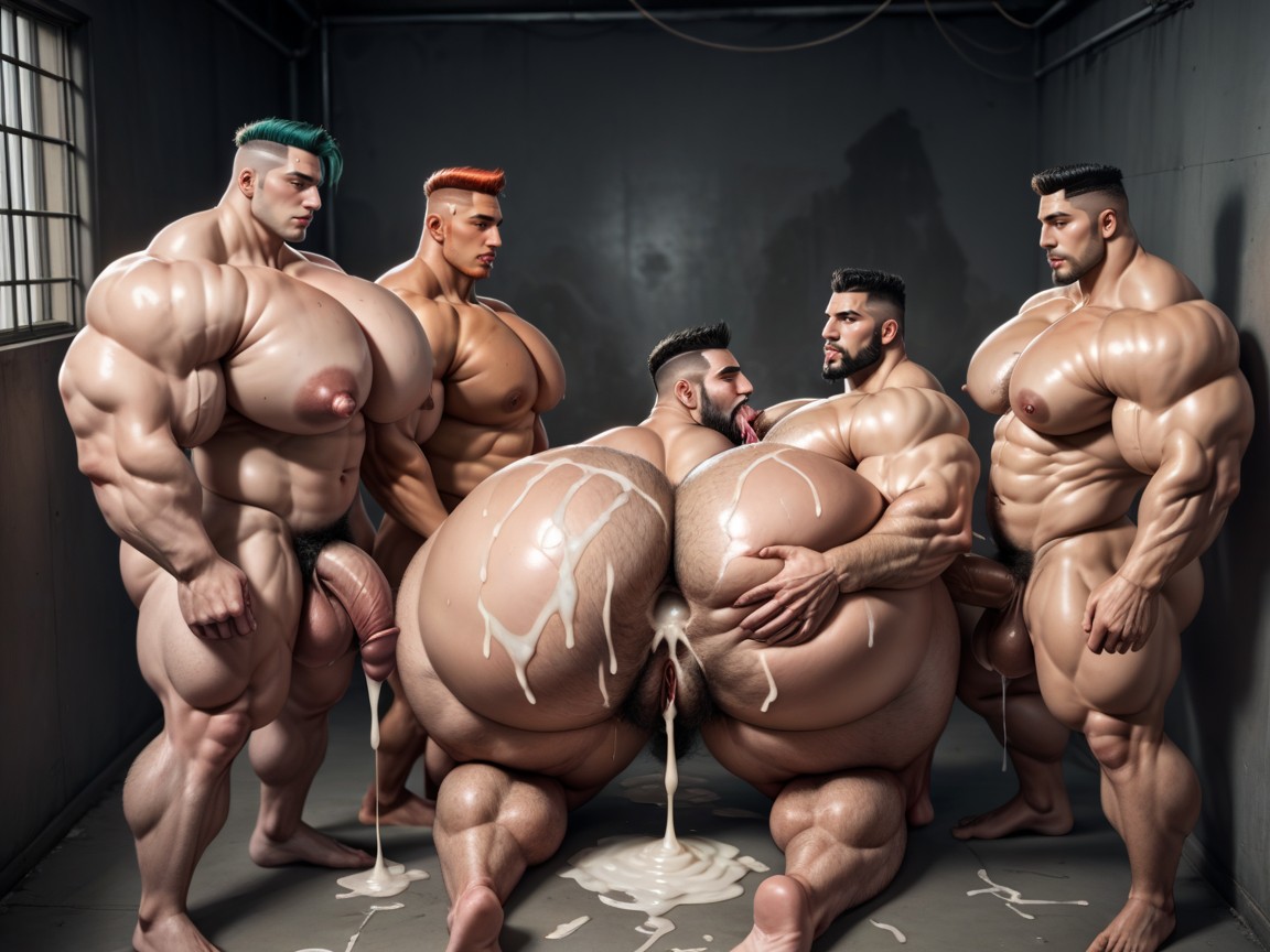 Sweaty, 25+, Hairy Thick Hyper Muscled Body AI Porn