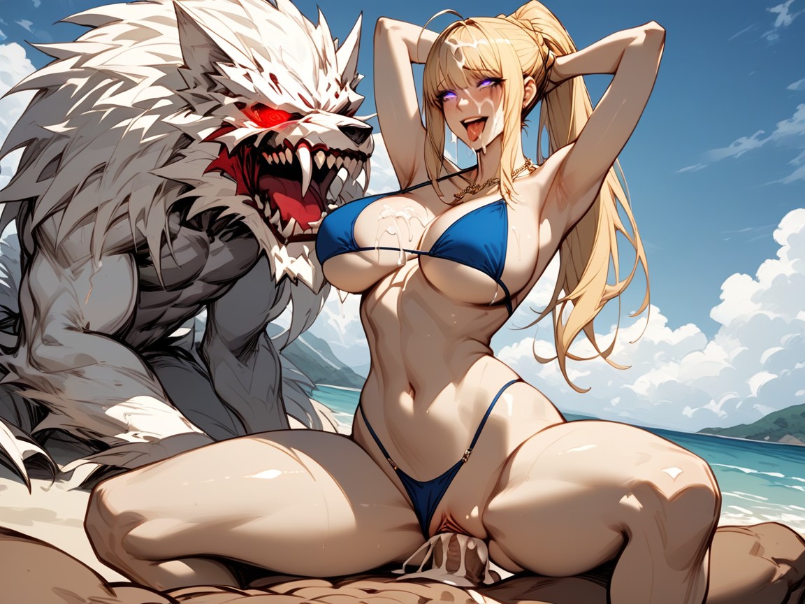 Ponytail, Groping Ass, Very Tight Blue Bikini Hentai AI Porn