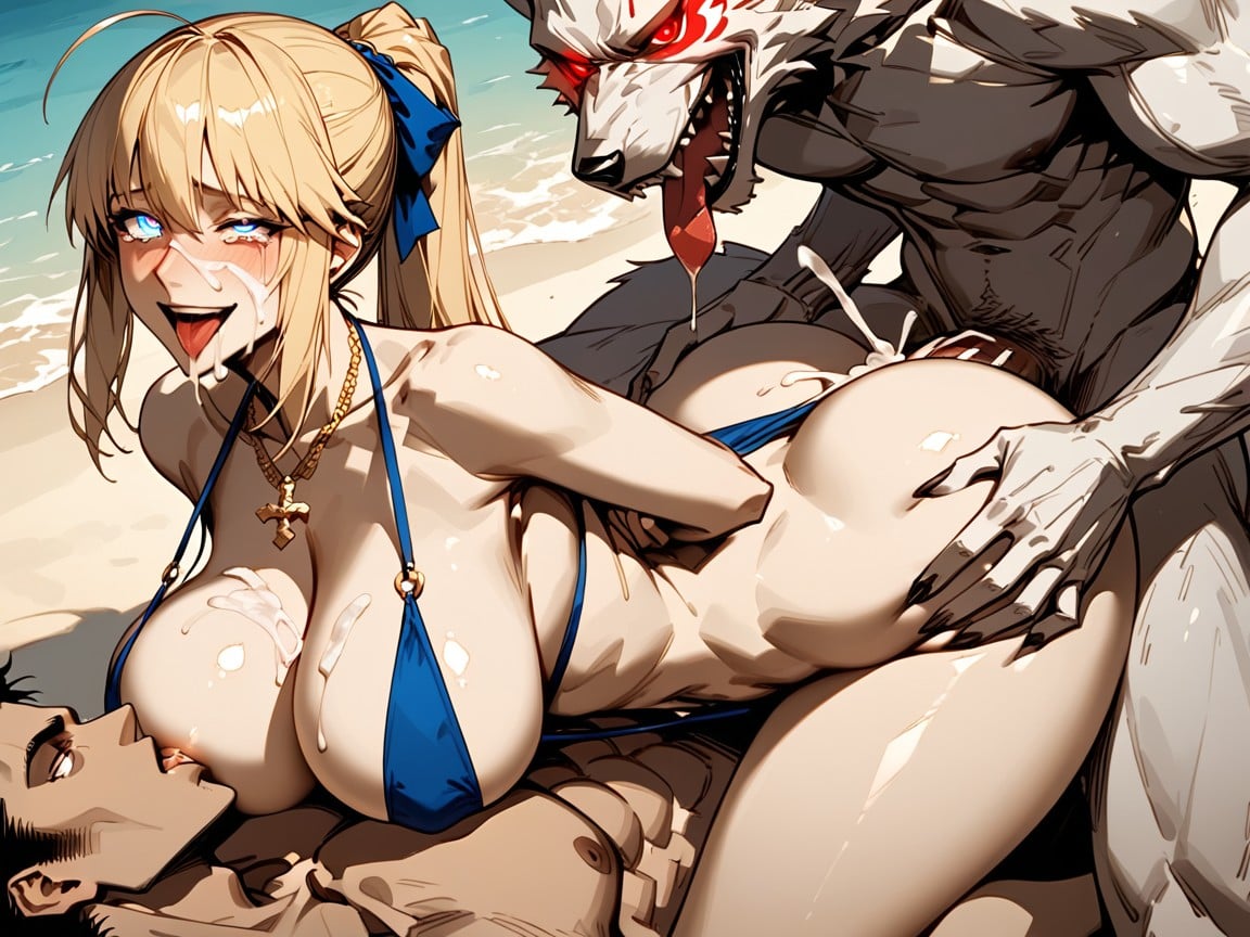 Ahegao, Her Back Is Completely Covered With Cum And Semen, Sexy Hentai AI Porn