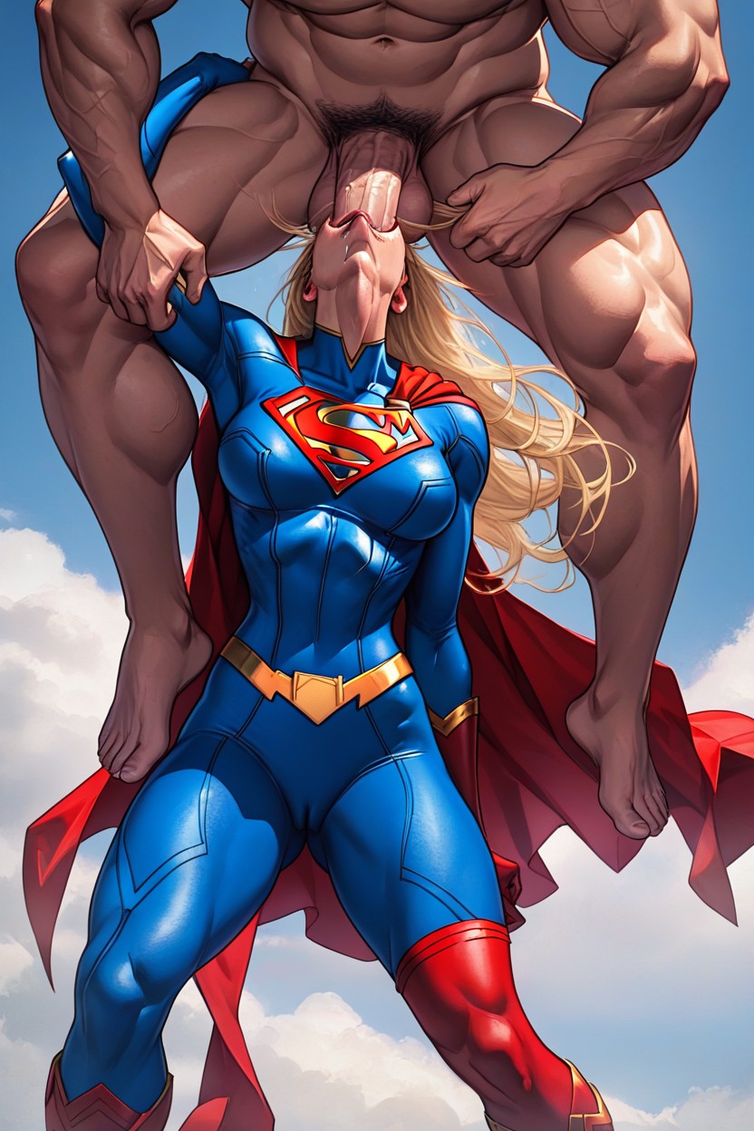 Supergirl With Blonde Hair, Red Eyes, Huge Cock AI Porn