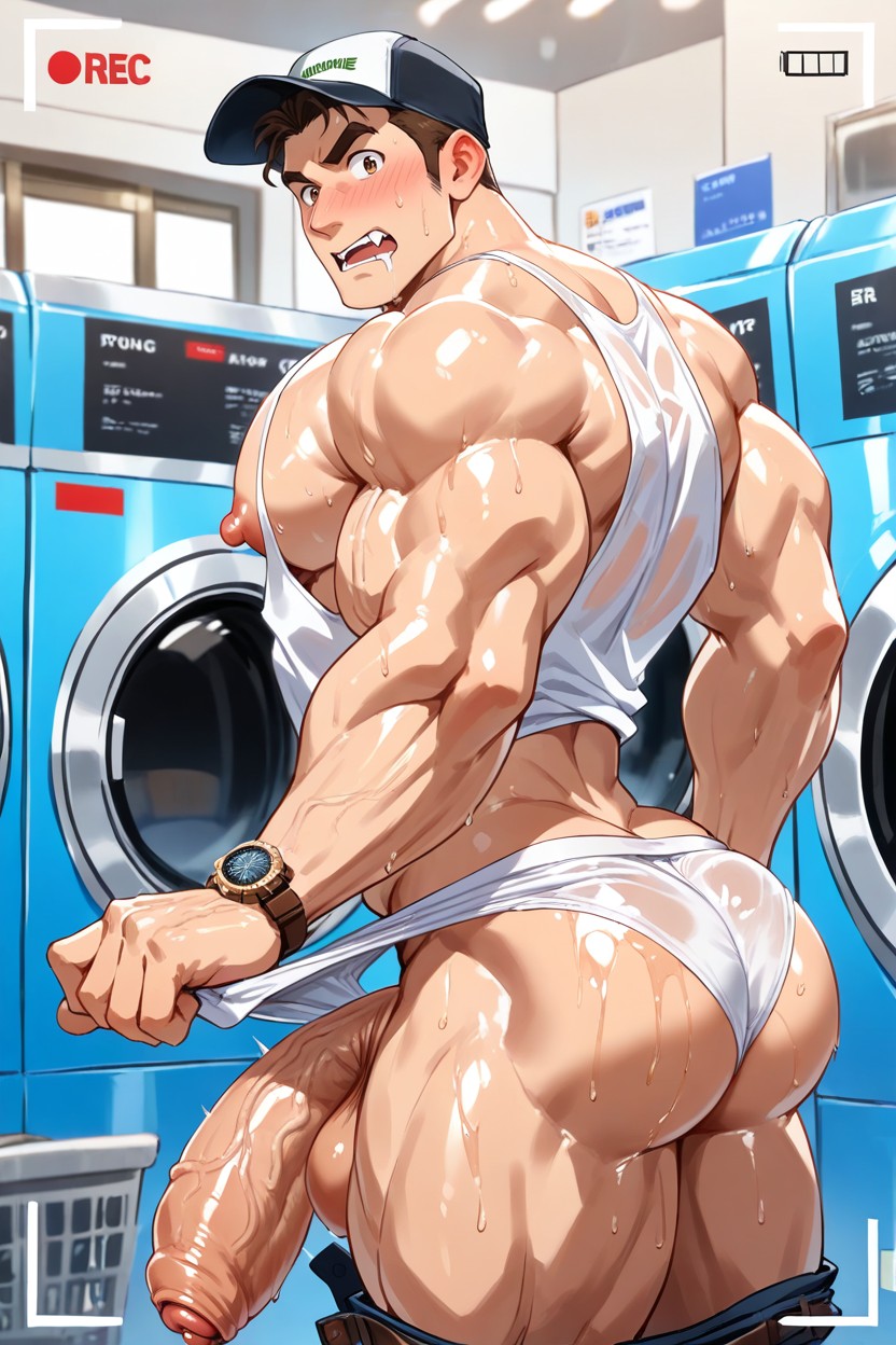 Open Washing Machine, Wet White Tank Top, Body Fat Porno IA Gay