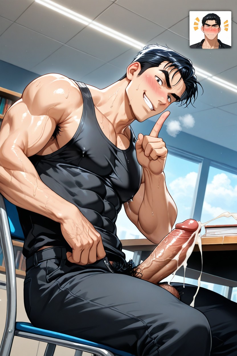 Girthy, Mischievous (smiling While Blushing), Excessive Cum Projectile AI Gay Porn