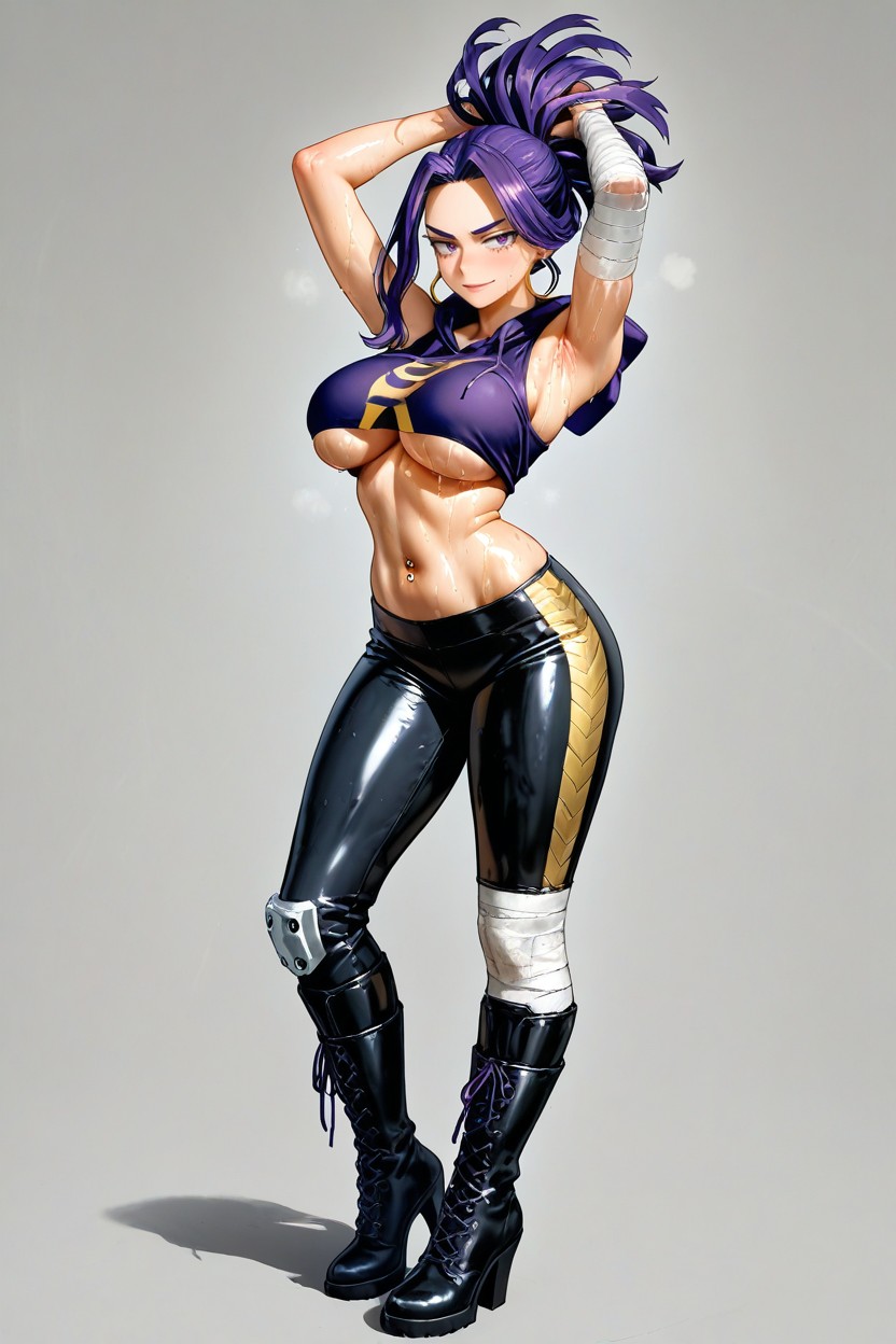 Shoulder Visible, Wide Light Purple Eyes, Large Navel Piercing Hentai AI Porn