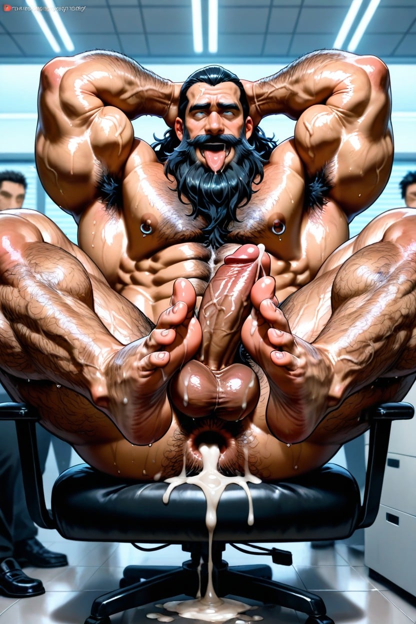 Ahegao, Jerking Off His Cock With His Feet, Hyper Muscular Body AI Gay Porn