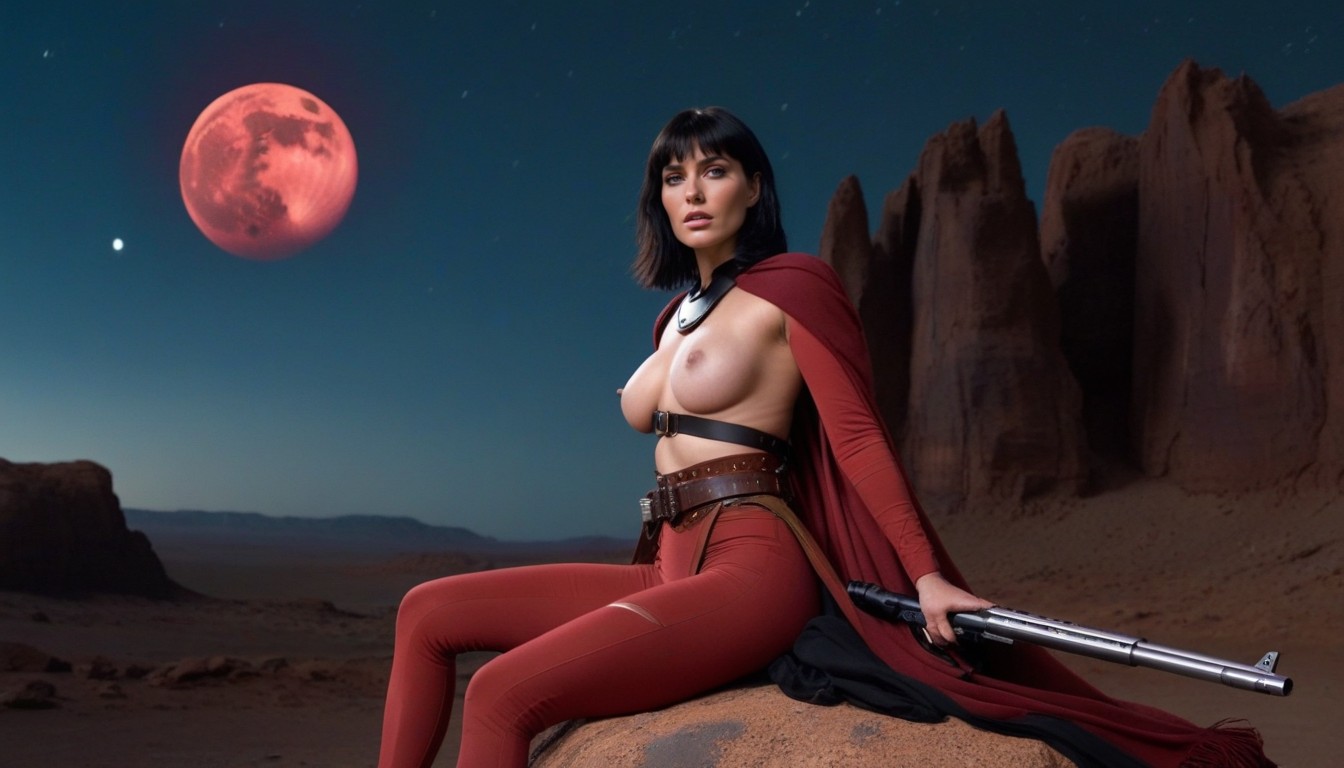 Playful Smirk, Twin Moons Of Mars, Desert AI Porn