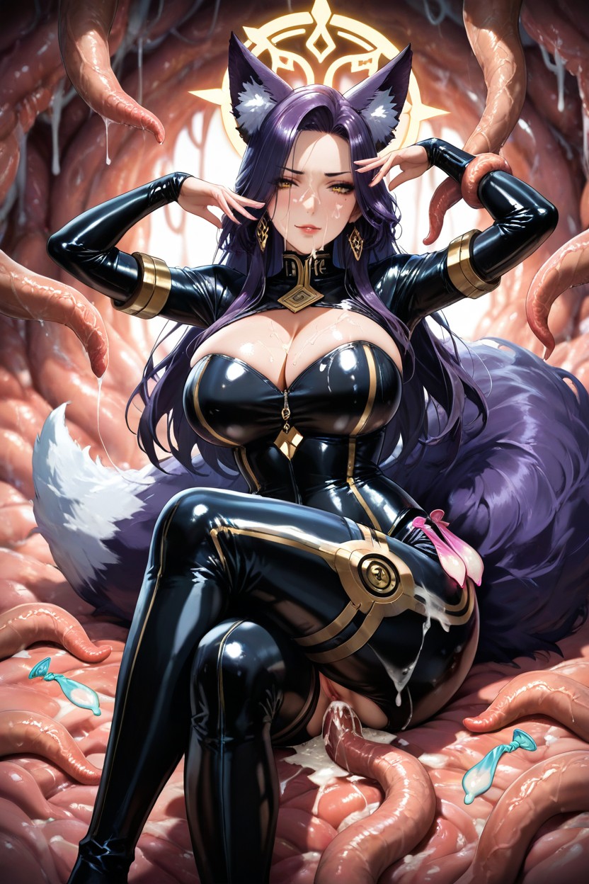 Blue Steel Hair, Detailed Design, Sitting With Crossed Legs AI Porn