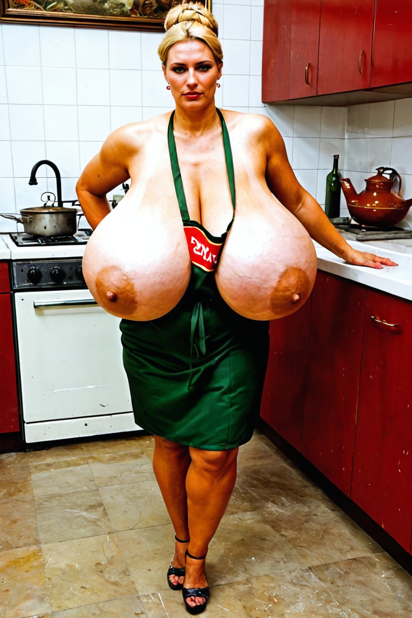 Shy, Kitchen, Hair Bun AI Porn