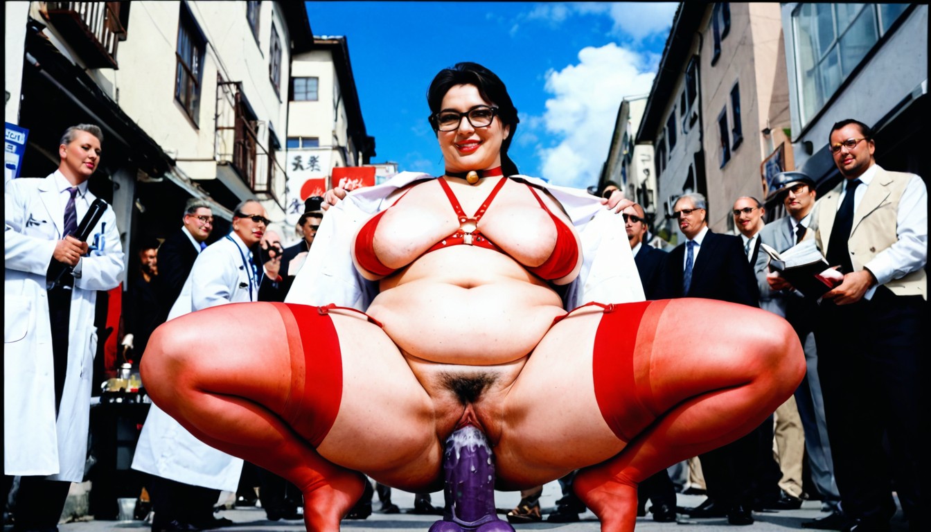 Emphasized Bloated Belly Bulge, Hyperrealistic Details, Bustling Street BBW AI Porn