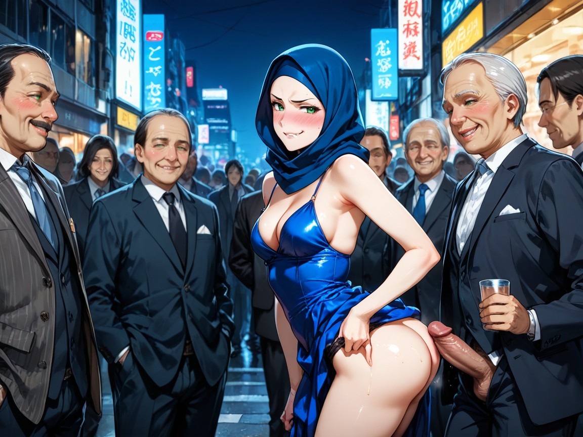 Blushing, Old Men Watching Closely Her Ass, Wearing Hijab Hentai AI Porn