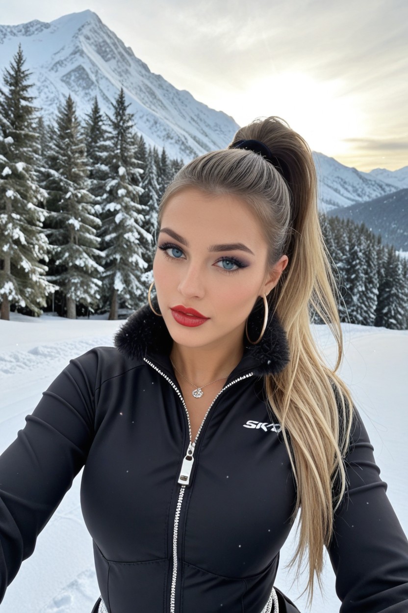 She Wears A Figure Hugging Full-body Thickly Padded Ski-suit, Pouty Lips, Long Spindly Legs Porno IA