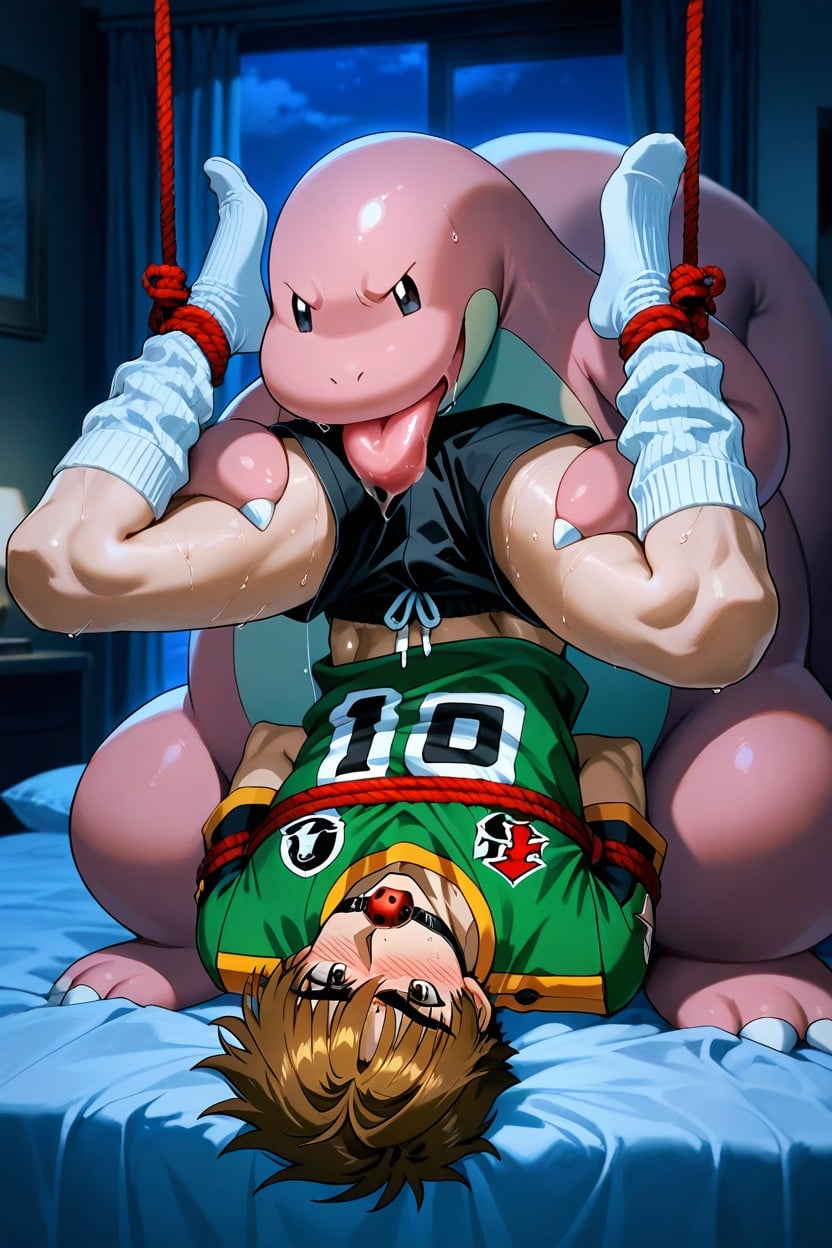Blonde Hair, Red Ball Gag In Syaoran Li‘s Mouth, Syaoran Li‘s Socks Near Lickitung’s Mouth AI Gay Porn